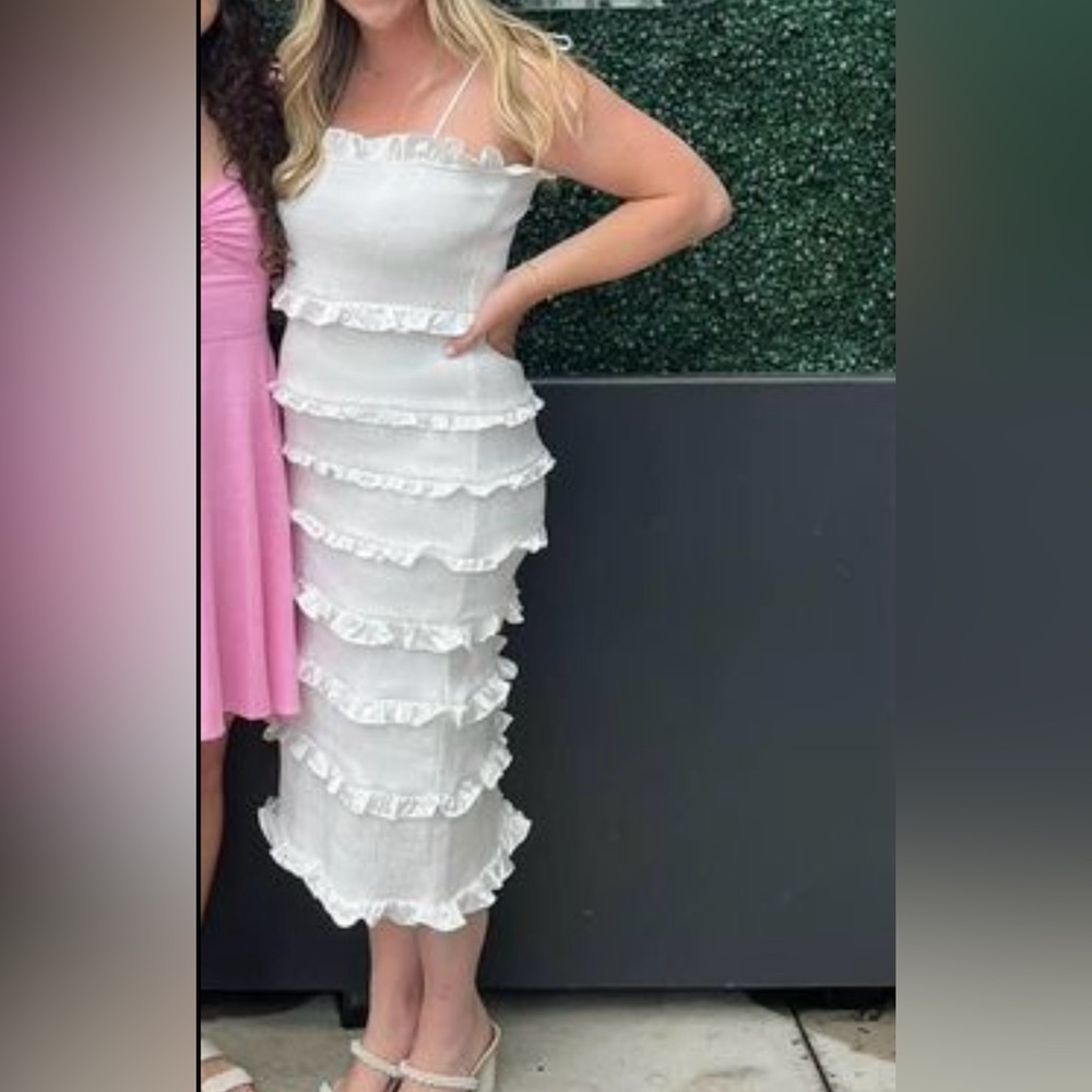 White Revelry Natalia Satin Shirring dress